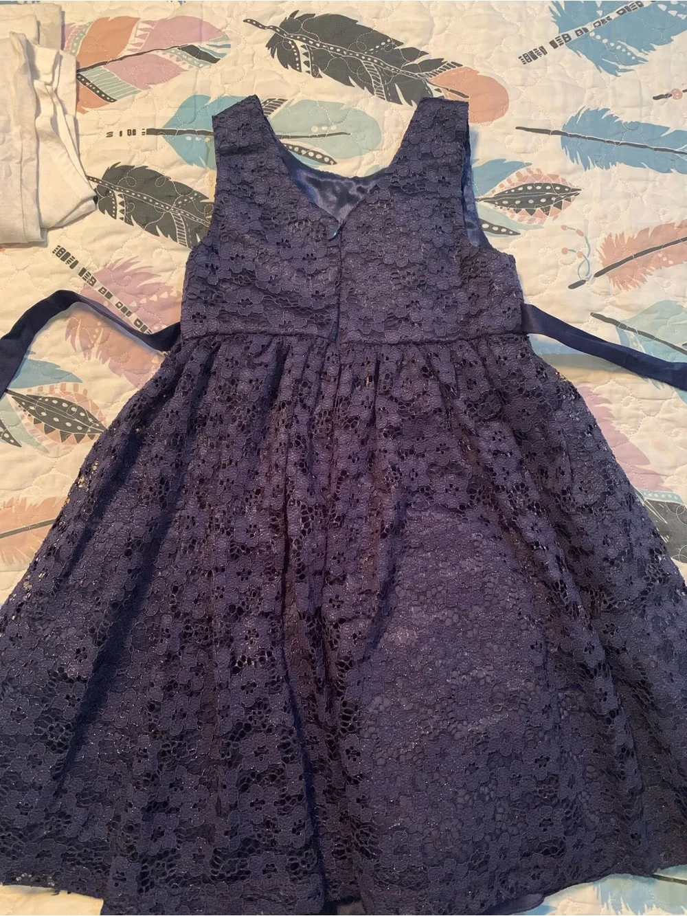 American Princess Navy Lace Dress with Pearl Floral Beading